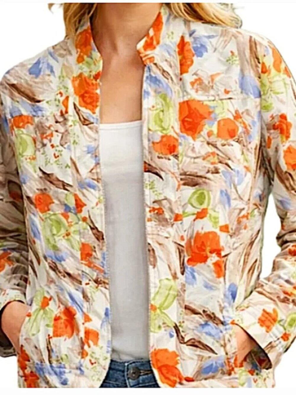 Coldwater Creek Textured Floral Open Front Jacket size 12